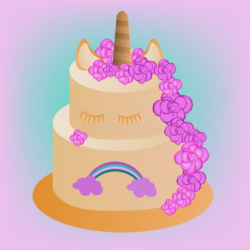 Vector Cake Pink With Unicorn And Rainbow Stock Vector ...