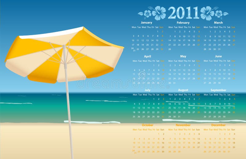 Vector calendar 2011 with tropic beach