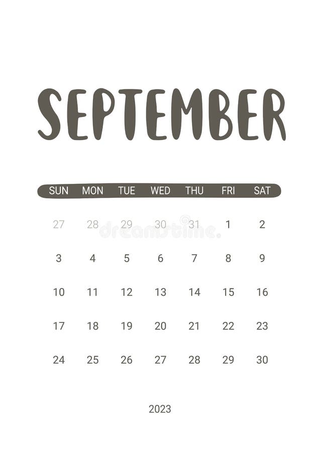 Vector Calendar for September 2023. Stationery Design for Printable