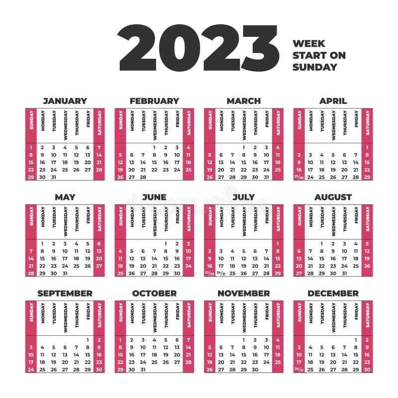 2023 Calendar with the Weeks Start on Sunday Stock Vector ...