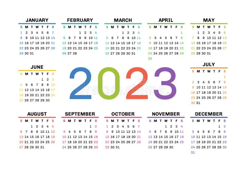 Calendar 2023 English Colorful Vector Square Wall Or Pocket Calender