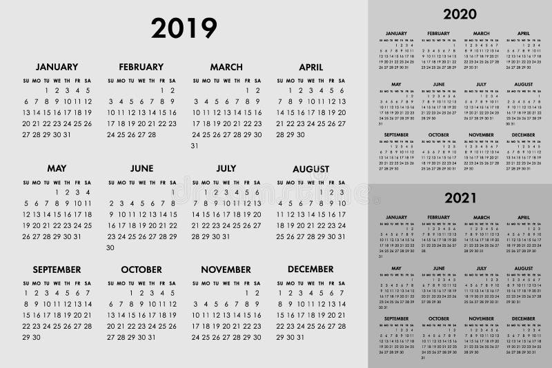 calendar 2020 si 2021 Vector Calendar For 2019 2020 2021 Year Week Starts Sunday Stock Vector Illustration Of Month October 131056663 calendar 2020 si 2021