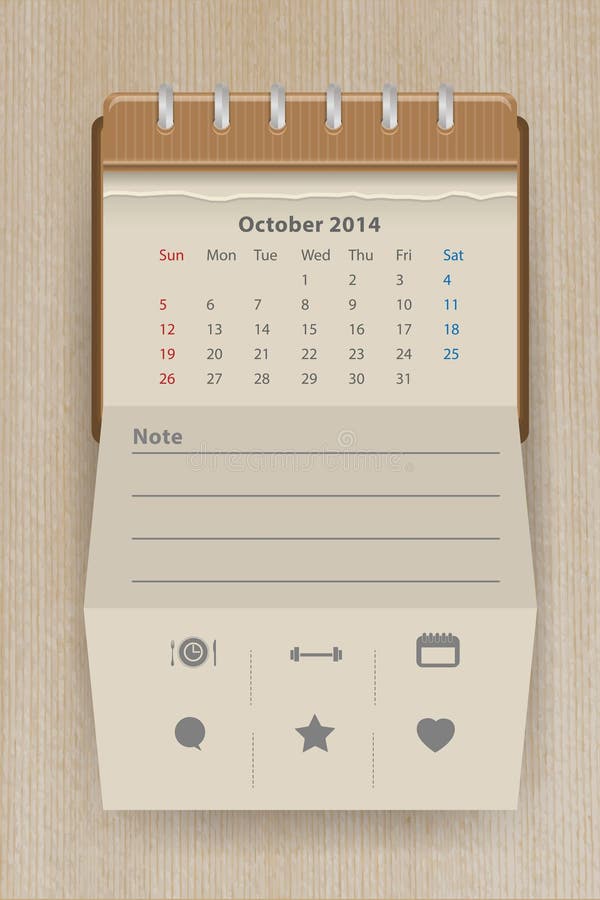 Vector Calendario Octubre De 2014 Ilustración del Vector Ilustración