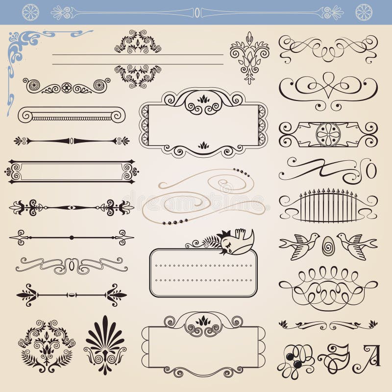 Vector calligraphic decoration elements set