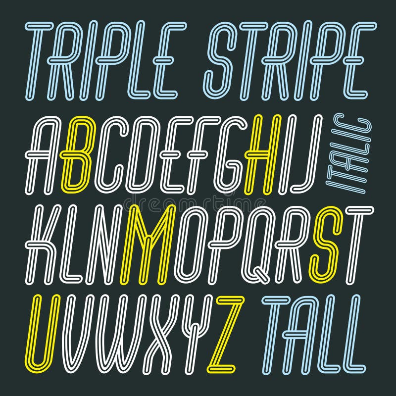 Vector Funky Capital English Alphabet Letters Collection Cool Condensed  Font Script From A To Z Can Be Used In Poster Art Created Using Triple  Stripy Parallel Lines Stock Illustration - Download Image