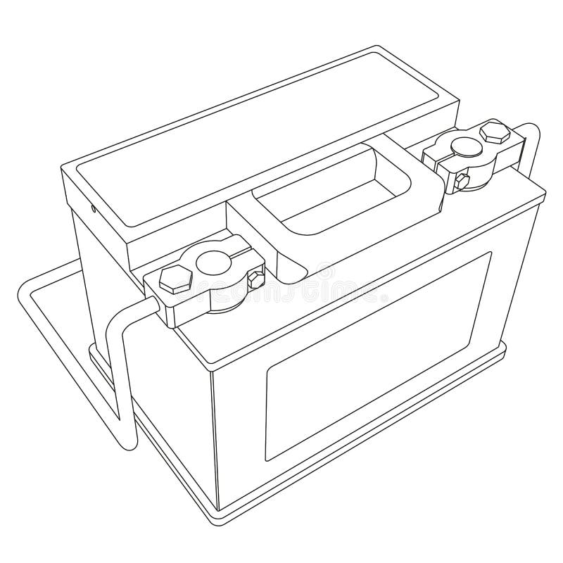 Vector Car Battery with Connected Terminals Line Sketch Illustration