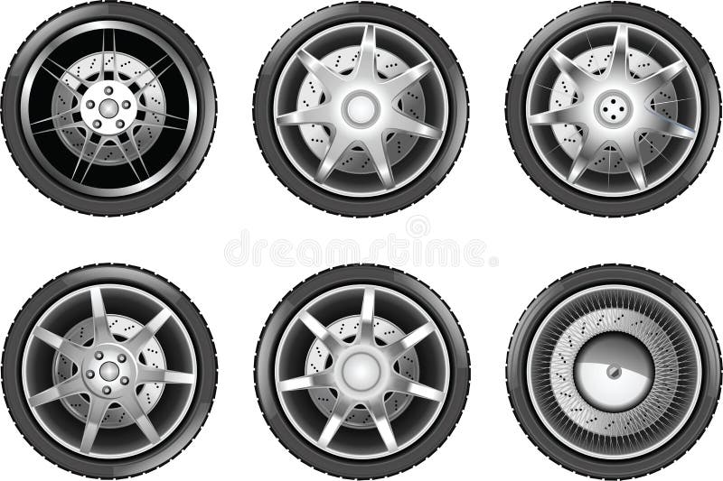 Vector car tire icons. Wheels