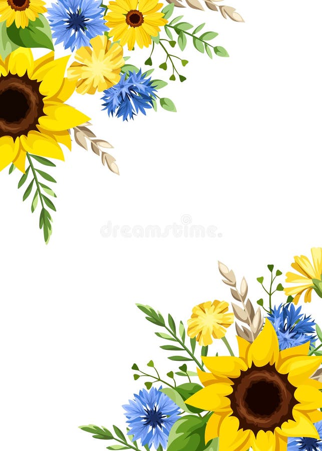 Vector Card with Blue and Yellow Flowers. Greeting or Invitation Card  Design Stock Vector - Illustration of flowers, blue: 243873781