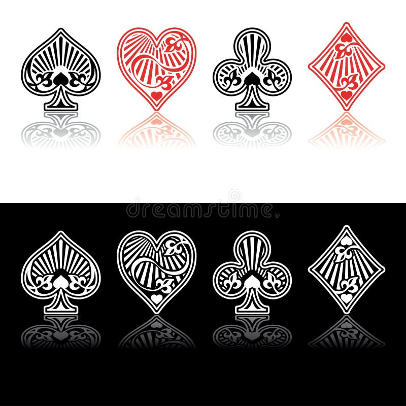 Vector card symbols red and black with shade. Poker black white vectors