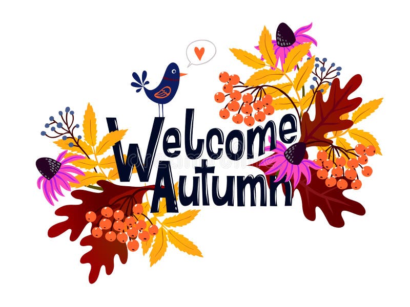 Vector Card with Words Autumn and Fall Leaves Stock Vector