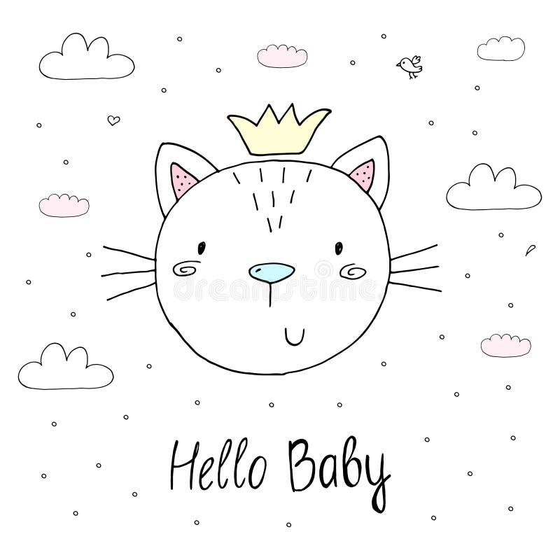 Vector cards for Baby Shower with cute cat. Hello baby vector illustration Vector cards for Baby Shower with cute cat. Hello baby vector illustration