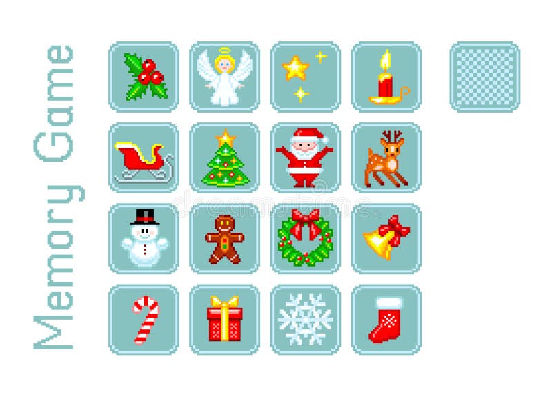 Vector Cartões Para O Jogo Da Memória Com Elementos Do Natal No Estilo Da  Pixel-arte Níveis Múltiplos Do Jogo Ilustração do Vetor - Ilustração de  sino, estrela: 126408812