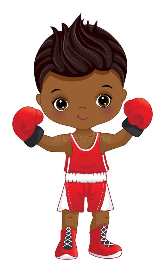 Vector Cartoon African American Boy Boxing Stock Vector - Illustration ...