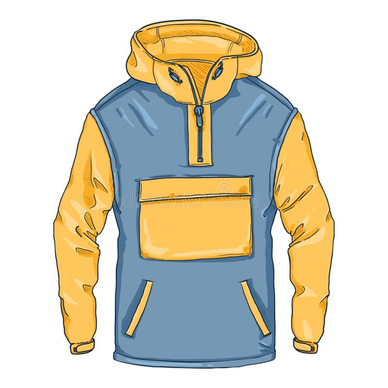 Vector Cartoon Blue and Yellow Anorak. Casual Rain Jacket Stock ...