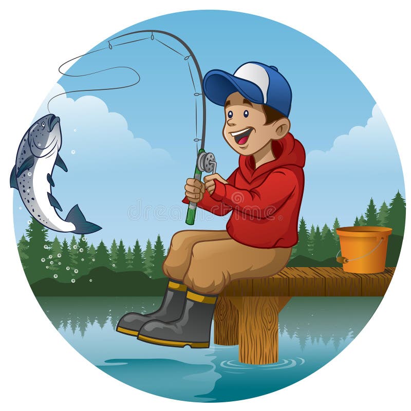 Cartoon Boy Enjoying Fishing in the Lake Stock Vector - Illustration of  boot, fish: 108441127