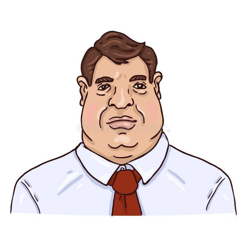 Vector Cartoon Business Avatar - Fat White Man in White Shirt and Red Necktie