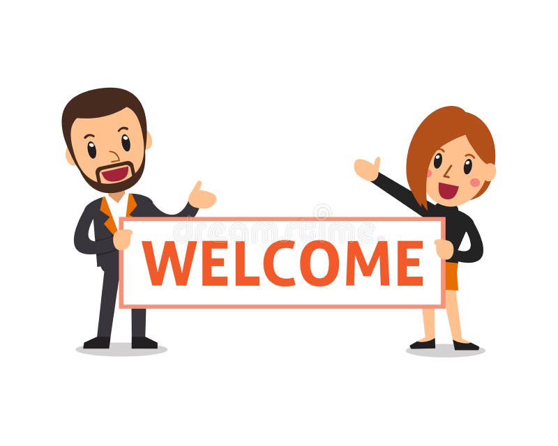 Vector Cartoon Business People Holding Welcome Sign Stock Vector -  Illustration of happy, design: 120415486