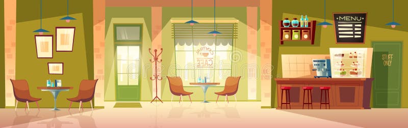 Vector Cartoon Cafe Background, Cafeteria Interior, Room Stock Vector -  Illustration of cake, cozy: 127198752