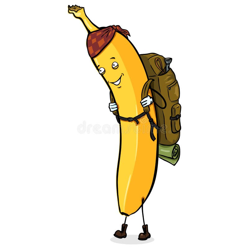 Vector Cartoon Character Traveller Banana with Backpack Stock Vector
