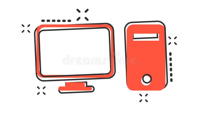 Vector Cartoon Computer Icon In Comic Style Monitor Sign Illustration Pictogram Pc Business Splash Effect Concept Stock Vector Illustration Of Desktop Front