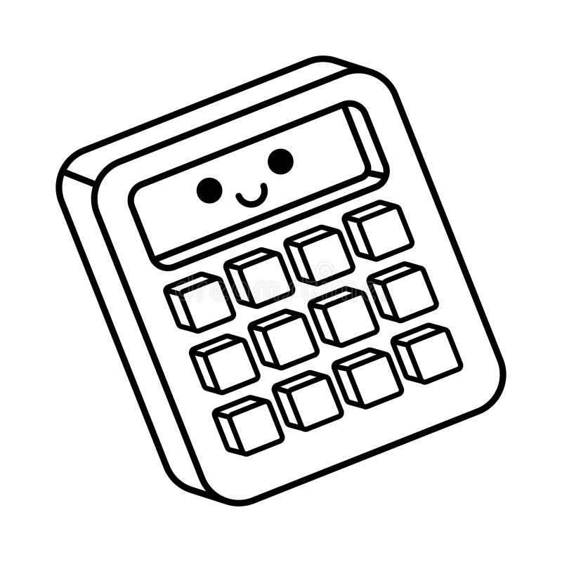 Vector Cartoon Cute Calculator School Kawaii Illustration Stock Vector