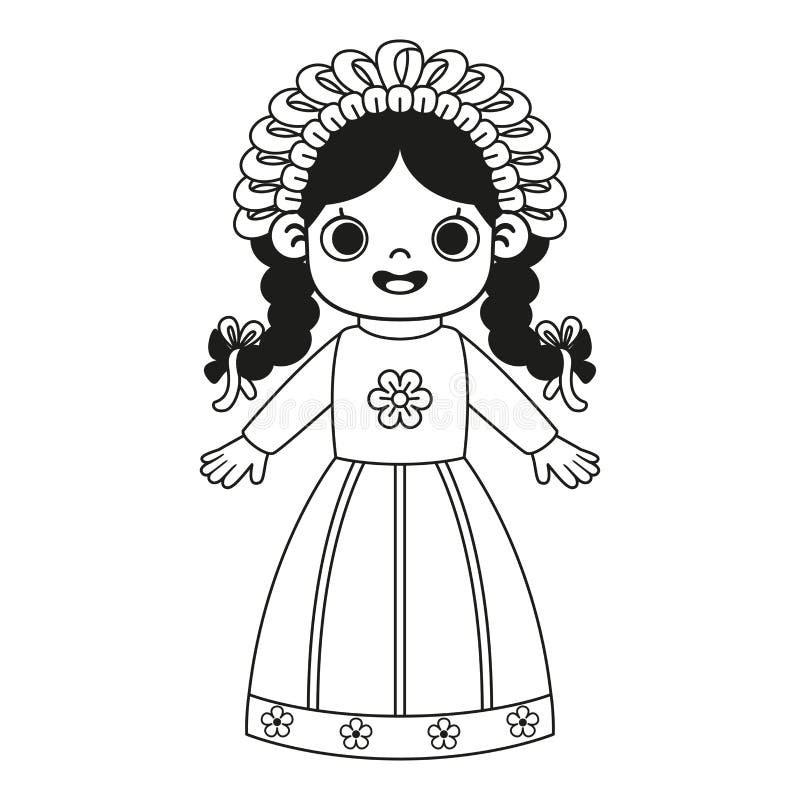 Vector Cartoon Cute Mexican Doll Llustration Isolated Stock Vector
