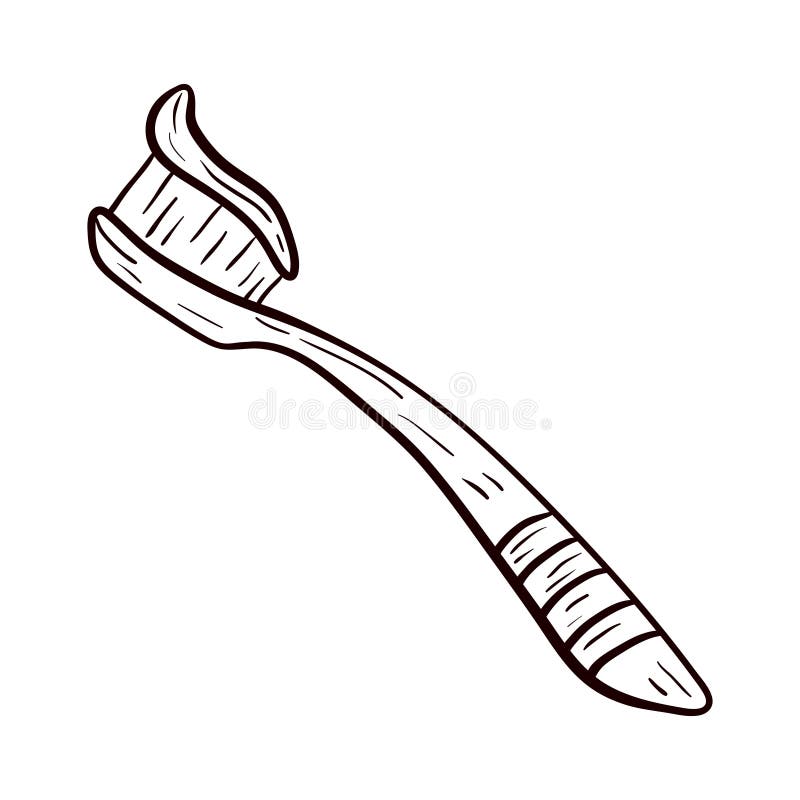 Vector Cartoon Doodle Illustration of a Toothbrush with Toothpaste
