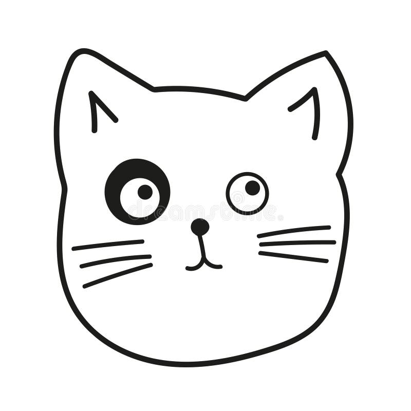 Vector Cartoon Drawn Doodle Cat Head, Cute and Funny, Isolated Stock ...