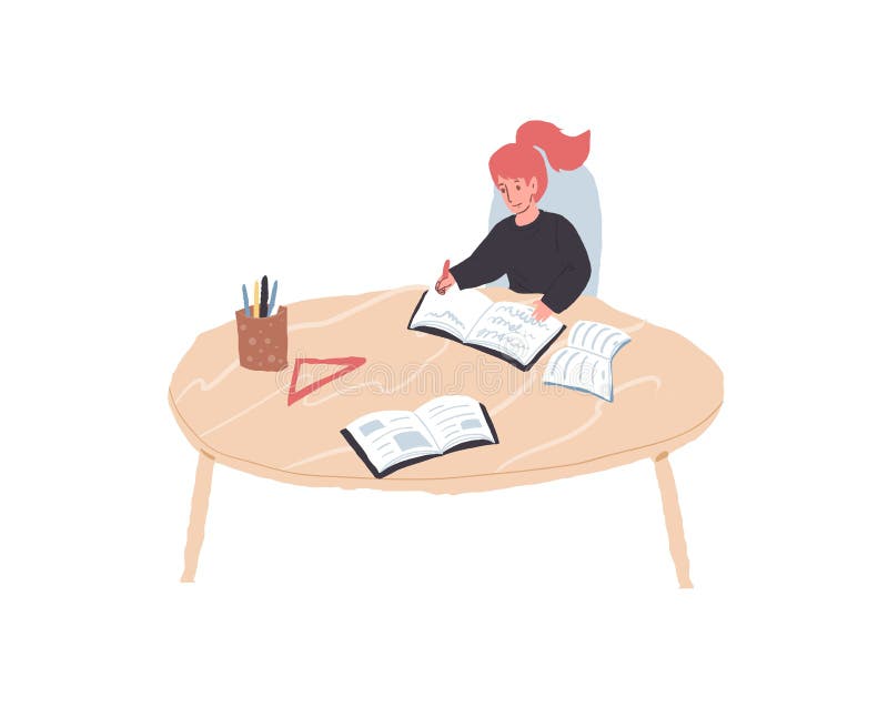 Flat Cartoon Girl Character Student Study at Table,happy Fun Childhood and Learning Educational Vector Illustration Stock Vector - Illustration of background, book: 248592376 Flat Cartoon Girl Character Student Study at Table,happy Fun Childhood and Learning Educational Vector Illustration Stock Vector - Illustration of background, book: 248592376