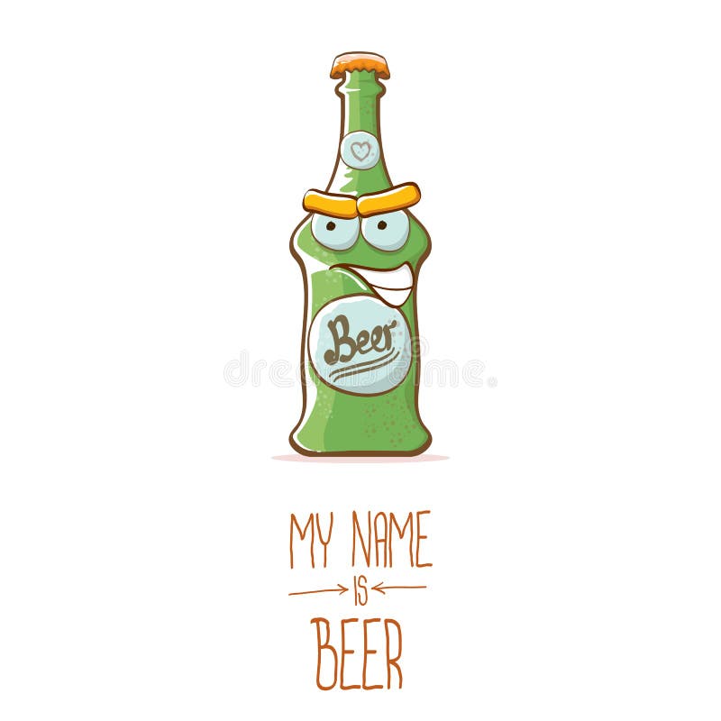 Vector Cartoon Funky Beer Bottle Character Isolated on White Background ...