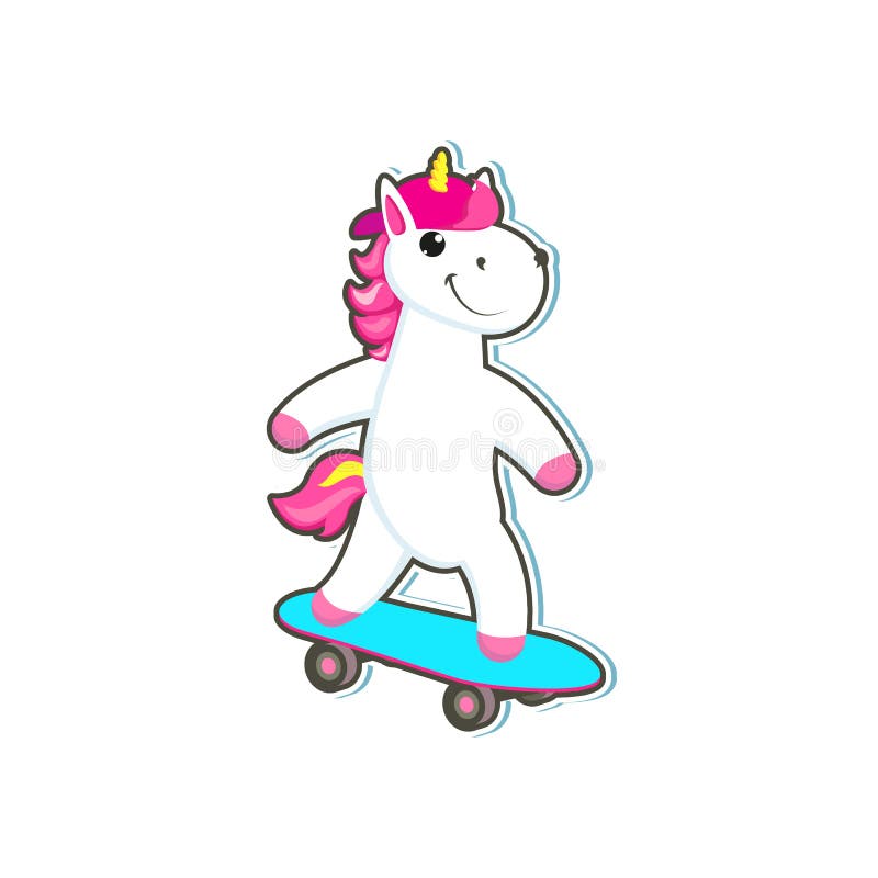 Vector Cartoon Unicorn Character Skateboarding Stock Vector - Illustration  of flat, cute: 110269430