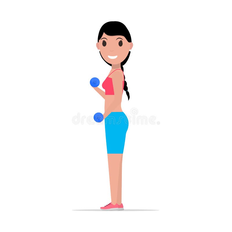 A cartoon character set of exercise woman showing lady holding dumbbell and  doing yoga 1822367 Vector Art at Vecteezy