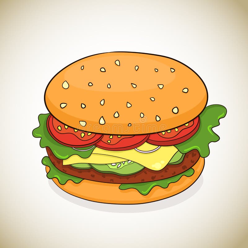 Vector Cartoon Hamburger Icon Stock Vector - Illustration of meat