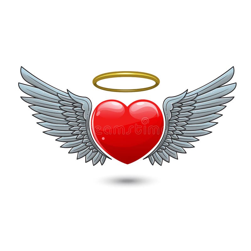 heart with angel wings and halo drawing