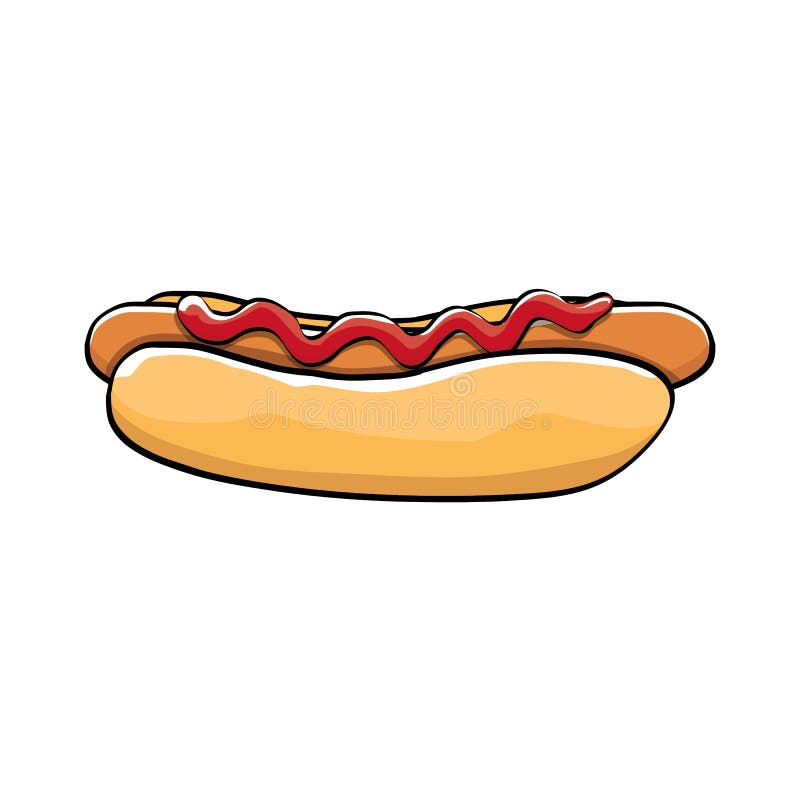 Vector Cartoon Hotdog Icon with Sausage Isolated on White Background ...