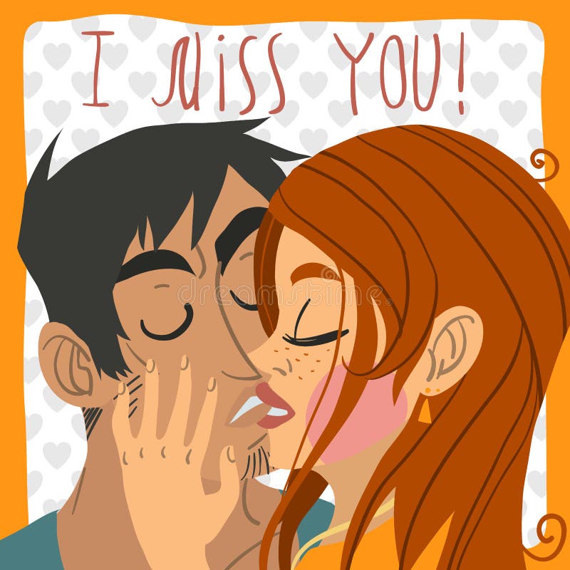 I Miss You postcard. stock vector. Illustration of hair - 52058575