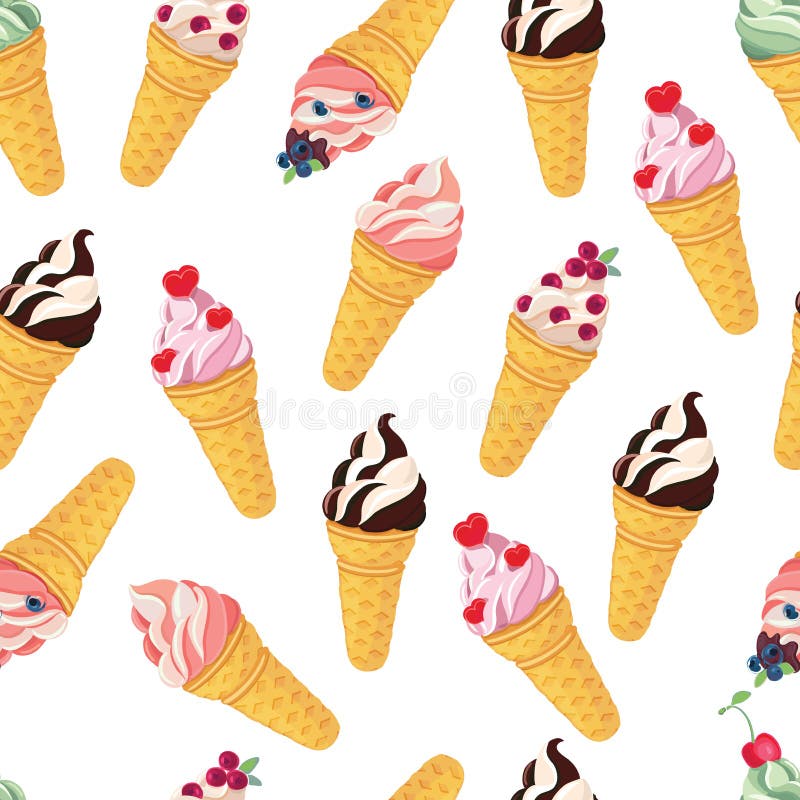 Ice Cream Cone Seamless Pattern. Ice Cream Cone Isolated on White