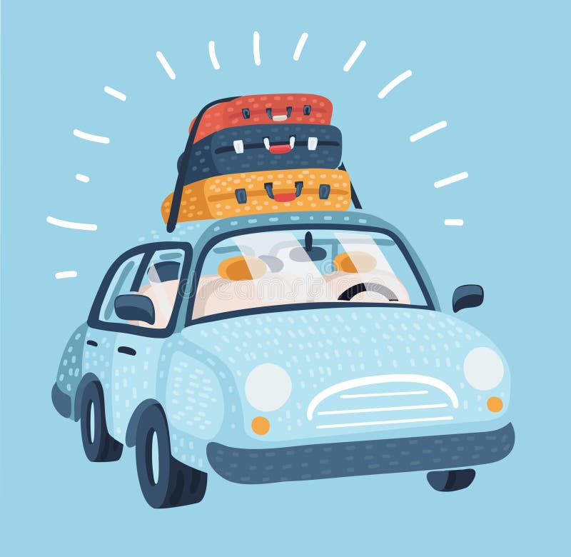 Car for traveling. Vehicle transport with baggage. Car for family trip, side view. vector illustration Car for traveling. Vehicle transport with baggage. Car for family trip, side view. vector illustration