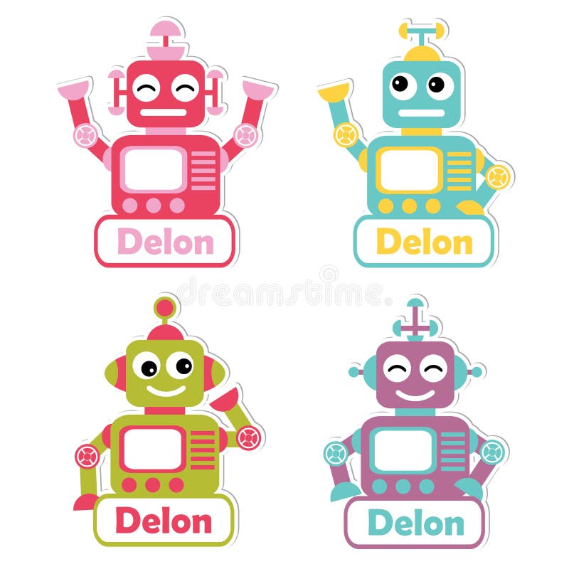 Colorful Robot Toys Suitable For Kid Name Set Design Stock Vector Illustration Of Robot Character