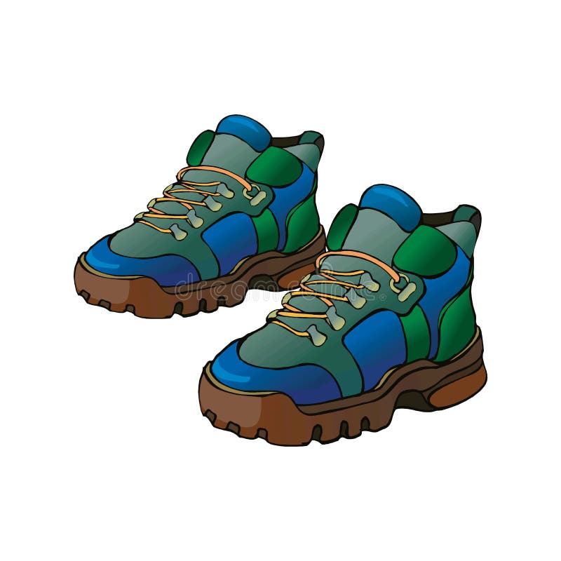Vector Cartoon Illustration Extreme Hiking Boots. Front View Stock Vector Illustration of