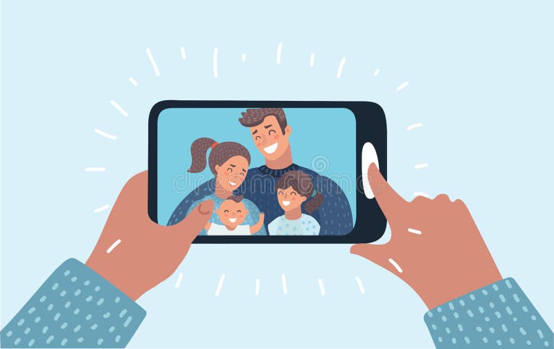 Young family with 2 kids are having video call