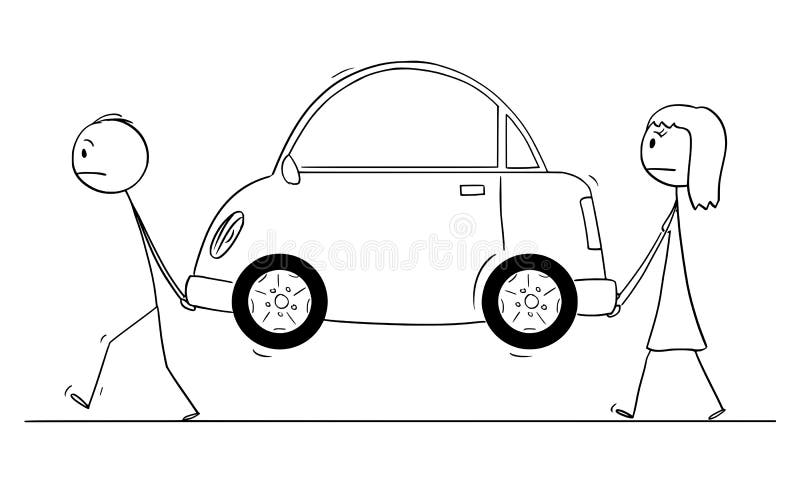Vector Cartoon Illustration of Man and Woman Carrying Broken Car or Car Out  of Fuel or Electric Power Stock Vector - Illustration of petrol, draw:  157498942