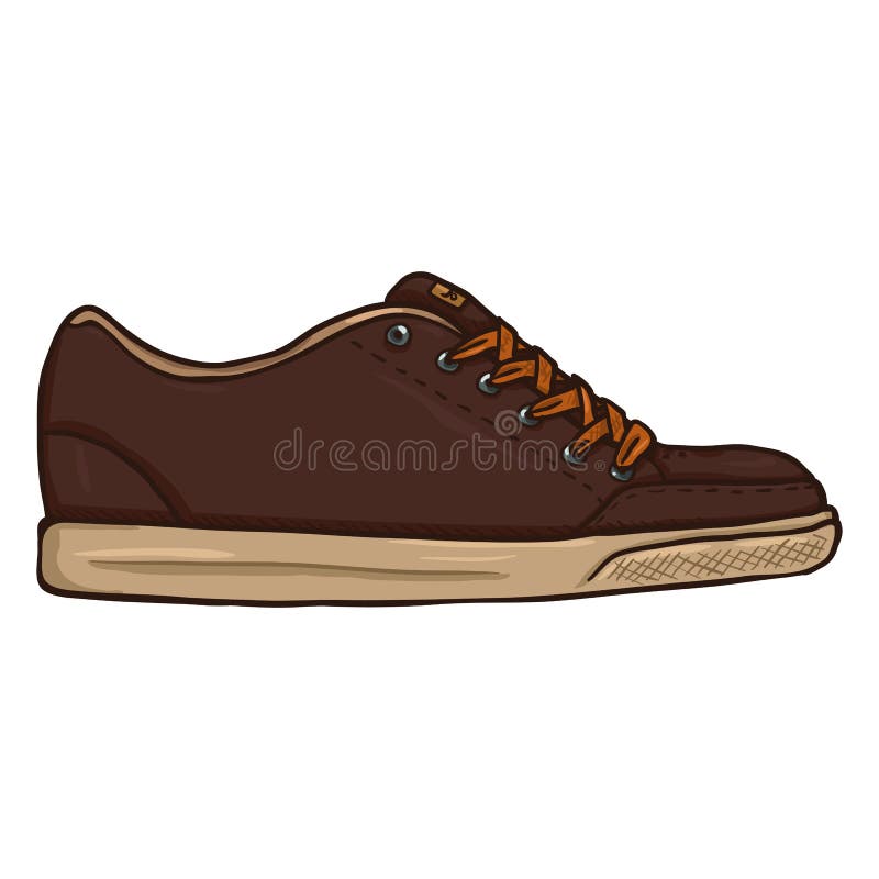 Vector Cartoon Illustration Pair of Brown Skaters Shoes. Side View