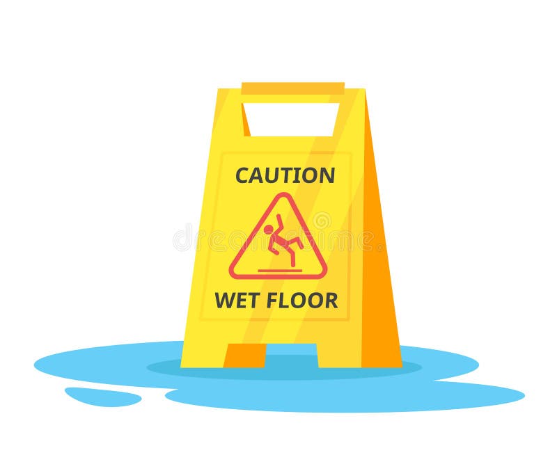Vector Cartoon Illustration of Wet Floor Yellow Stock Vector