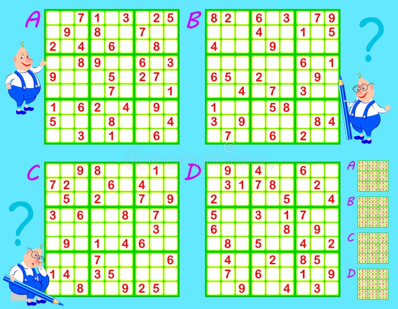 Set of Sudoku Puzzles. Different Levels. Logic Game for Children and  Adults. Play Online. Memory Training Exercises for Seniors Stock Vector -  Illustration of page, logic: 201198331