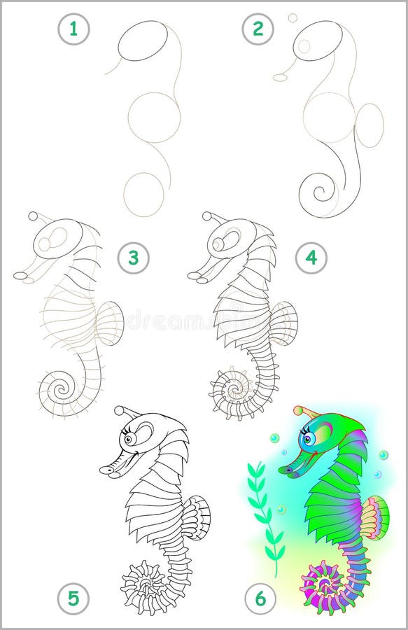 Page Shows How To Learn Step by Step To Draw a Seahorse. Stock Vector -  Illustration of shape, marine: 101589706