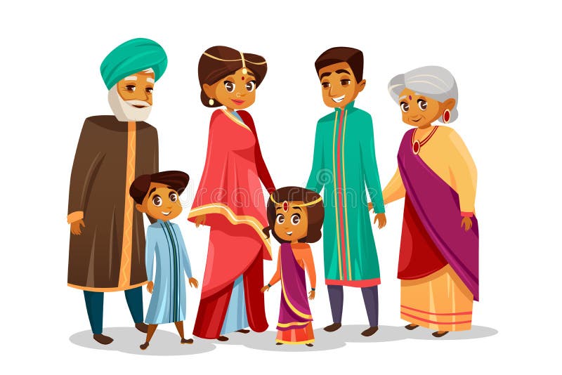 Vector Cartoon Indian Family in National Costume Stock Vector -  Illustration of husband, india: 111459978