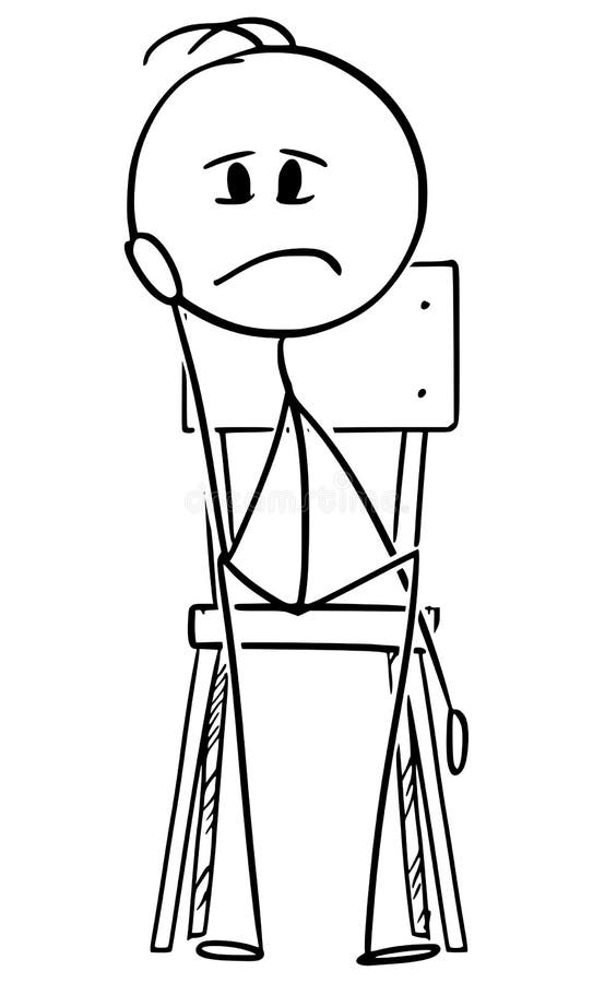 Vector cartoon stick figure drawing conceptual illustration of sad