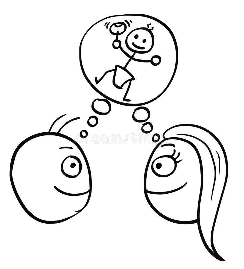 Vector Cartoon Of Man And Woman Thinking Planning Together About Stock