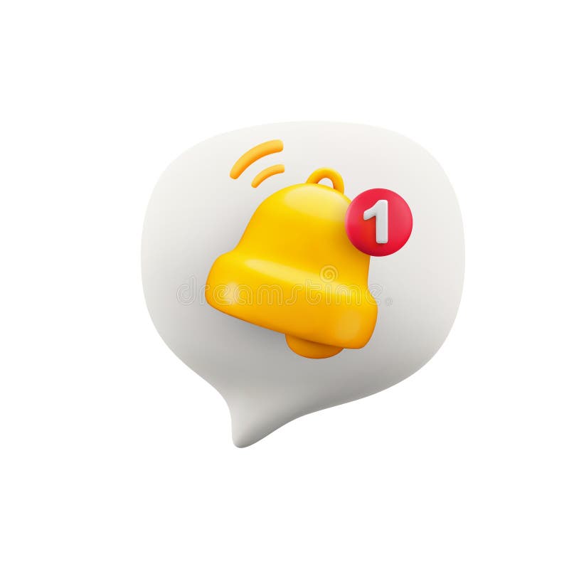 Vector cartoon minimal 3d white speech bubble with ringing bell and